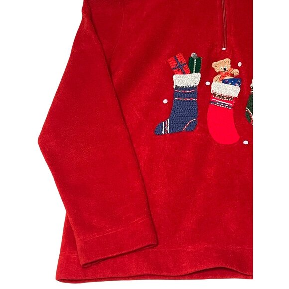 White Stag Women Large Red Christmas Fleece Pullover With Stocking Embroidery 1/ - Picture 4 of 15